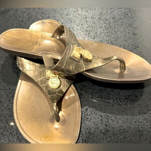 Michael Kors flip flop Jelly Lock Charm gold bronze animal print thong beach 9